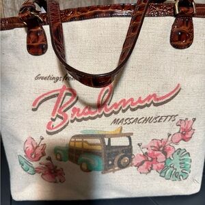 Brahmin Floral Brooke Canvas Tote with Brown Accents